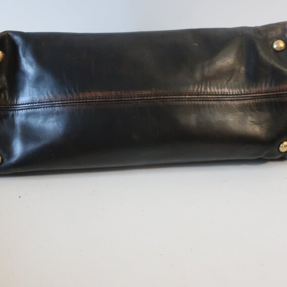 AUTHENTIC Prada Vitello Bowler Black Brown Serial No. 25 Leather Satchel Handbag - Picture 10 of 16